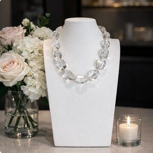 MMA Vintage Rock Crystal Clear Quartz Gemstone Necklace w/ 925 Sterling Silver